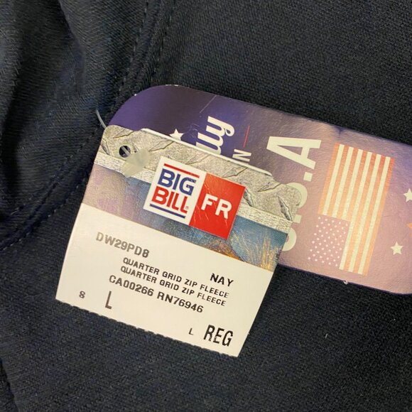 Big Bill FR 1/4 Zip Grid Fleece Pullover Mens Large Navy Quarter 16.4 Arc Rated - Picture 4 of 14